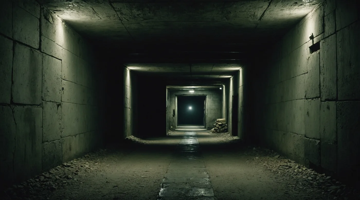 Dark fortified tunnel section representing military underground operations environment