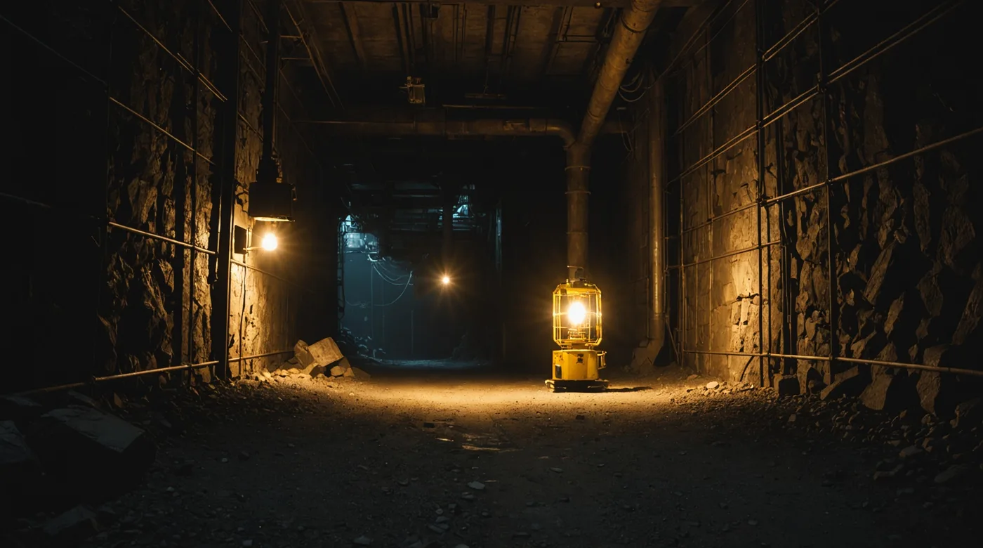 Industrial mine tunnel infrastructure showing monitoring equipment context